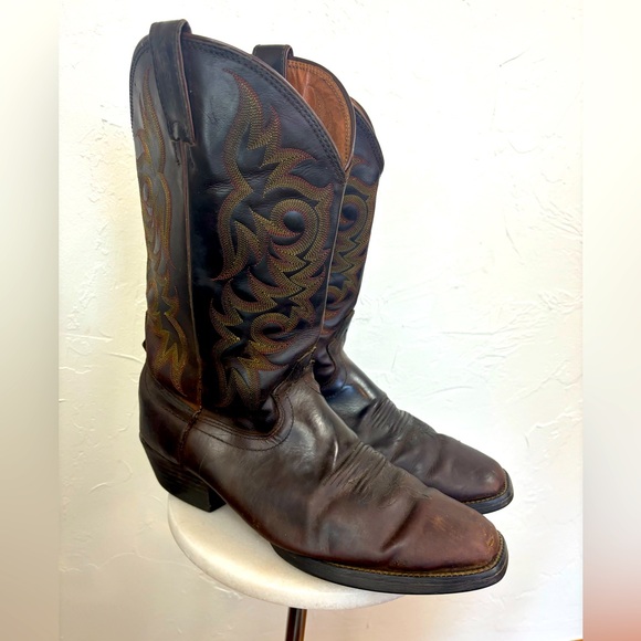 JUSTIN‎ Men's Brown Leather Western Cowboy Boots Square Toe Size 12 - Picture 1 of 16